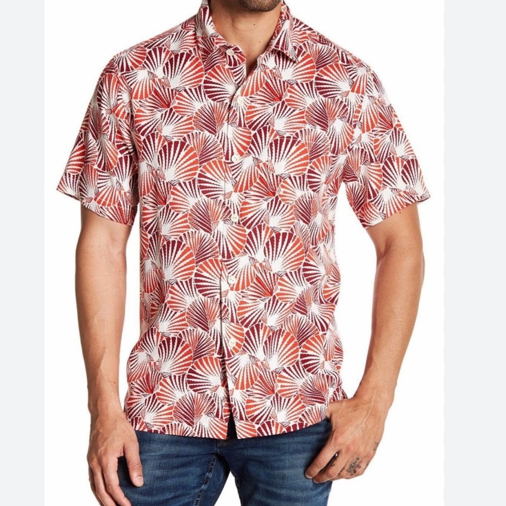 Tommy Bahama Men's silk Caliente Red and White Shell we dance Patterned Shirt